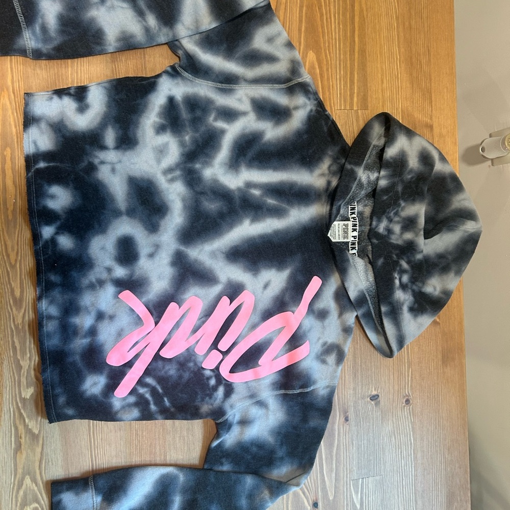 PINK Victoria's Secret Black and Gray Tie-Dye Hoodie